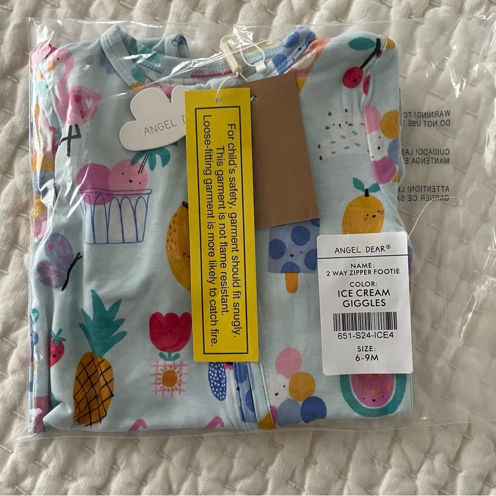NWT Angel Dear Bamboo Ice Cream Giggles Zipper Footie Pajama - Picture 5 of 7